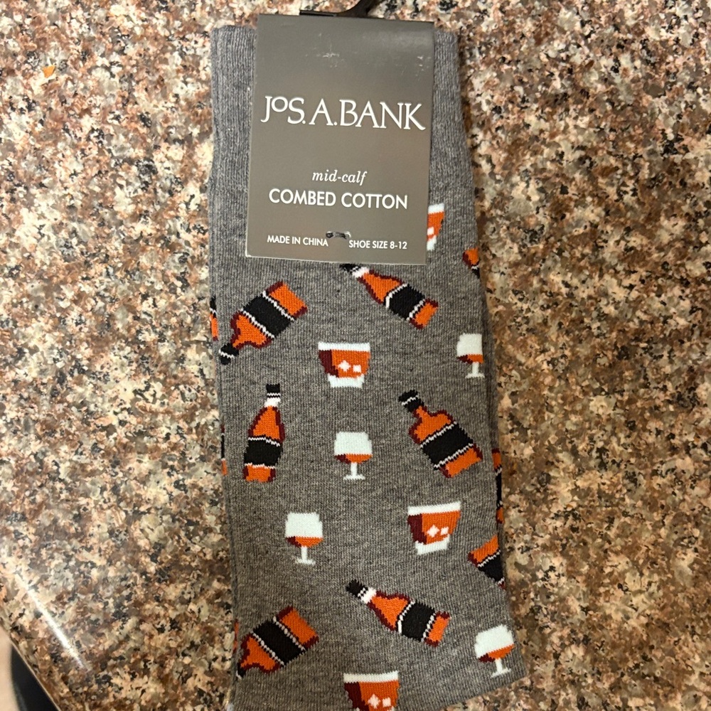 Jos. A. Bank Gray Socks business socks with brown liquor bottles NWT